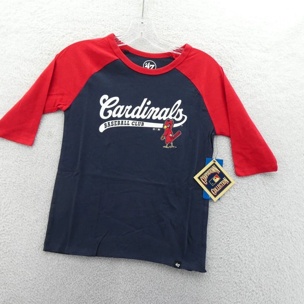St‎ Louis Cardinals Shirt Boys Medium Blue '47 Brand 3/4 Sleeve Kids Youth New
